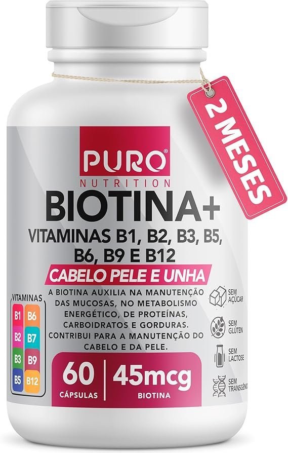 Biotina-Puro-Nutrition-Pele-Cabelo-e-Unhas-45-mcg-de-Biotina-por-dose-Vitaminas-B1-B2-B3-B5-B6-B9-e-B12-60-Capsulas.jpg Biotina + Puro Nutrition Pele, Cabelo e Unhas, 45 mcg de Biotina por dose, Vitaminas B1, B2, B3, B5, B6, B9 e B12, 60 Cápsulas - Imagem 1