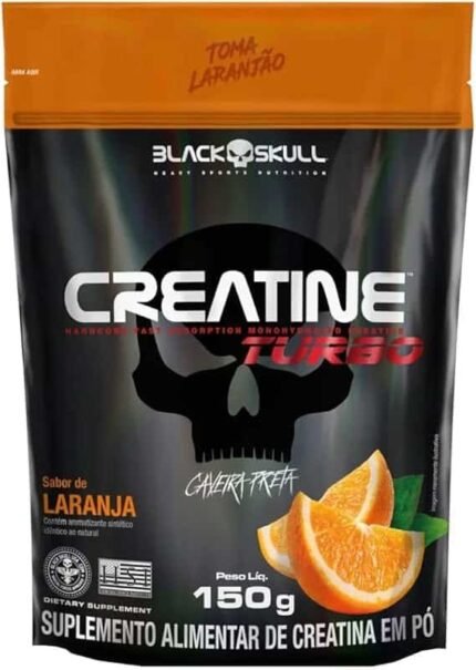 Creatine Turbo BlackSkull - Creatina Monohidratada em pó, com carboidrato para melhor absorção e performance (150g Refil, Laranja)