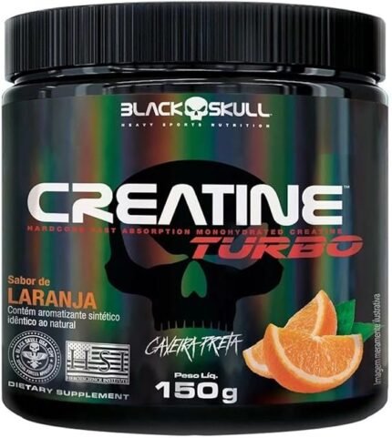 Creatine Turbo BlackSkull - Creatina Monohidratada em pó, com carboidrato para melhor absorção e performance (150g Pote, Laranja)