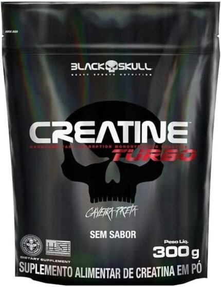 Creatine Turbo BlackSkull - Creatina Monohidratada em pó, com carboidrato para melhor absorção e performance (300g Refil, Sem sabor)
