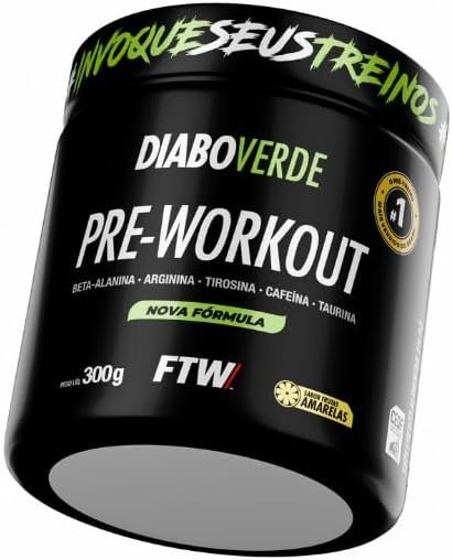 FTW Pré-Treino Diabo Verde em Pó com Cafeína, Aminoácidos Beta‑Alanina e Arginina para Treinos e Atividades Físicas - Pote 300 g (Frutas Amarelas)