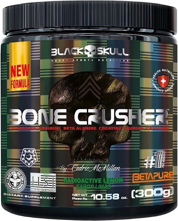Pre-Treino-Suplemento-Alimentar-Bone-Crusher-Black-Skull-300g-Sabor-Lemon-Radioactive.jpg Pré-Treino Suplemento Alimentar Bone Crusher Black Skull 300g Sabor Lemon Radioactive - Imagem 1