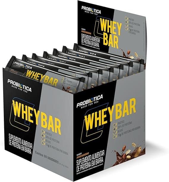 Probiotica-Whey-Bar-High-Protein-24-Unidades-40G-Amendoin.jpg Probiótica Whey Bar High Protein - 24 Unidades 40G Amendoin - Imagem 1