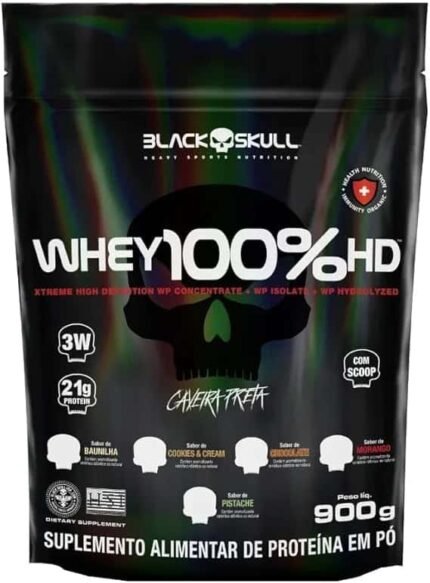 Refil Whey 100% Hd Chocolate 900G, Black Skull